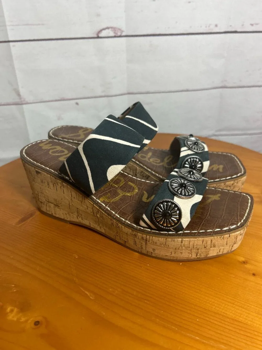 NWOT Sam Edelman size 8.5 Abril Wedge Platform Sandals black white medallions